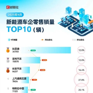 9月新能源车企TOP10门槛飙升，小米同比暴涨2倍搭上“末班车”